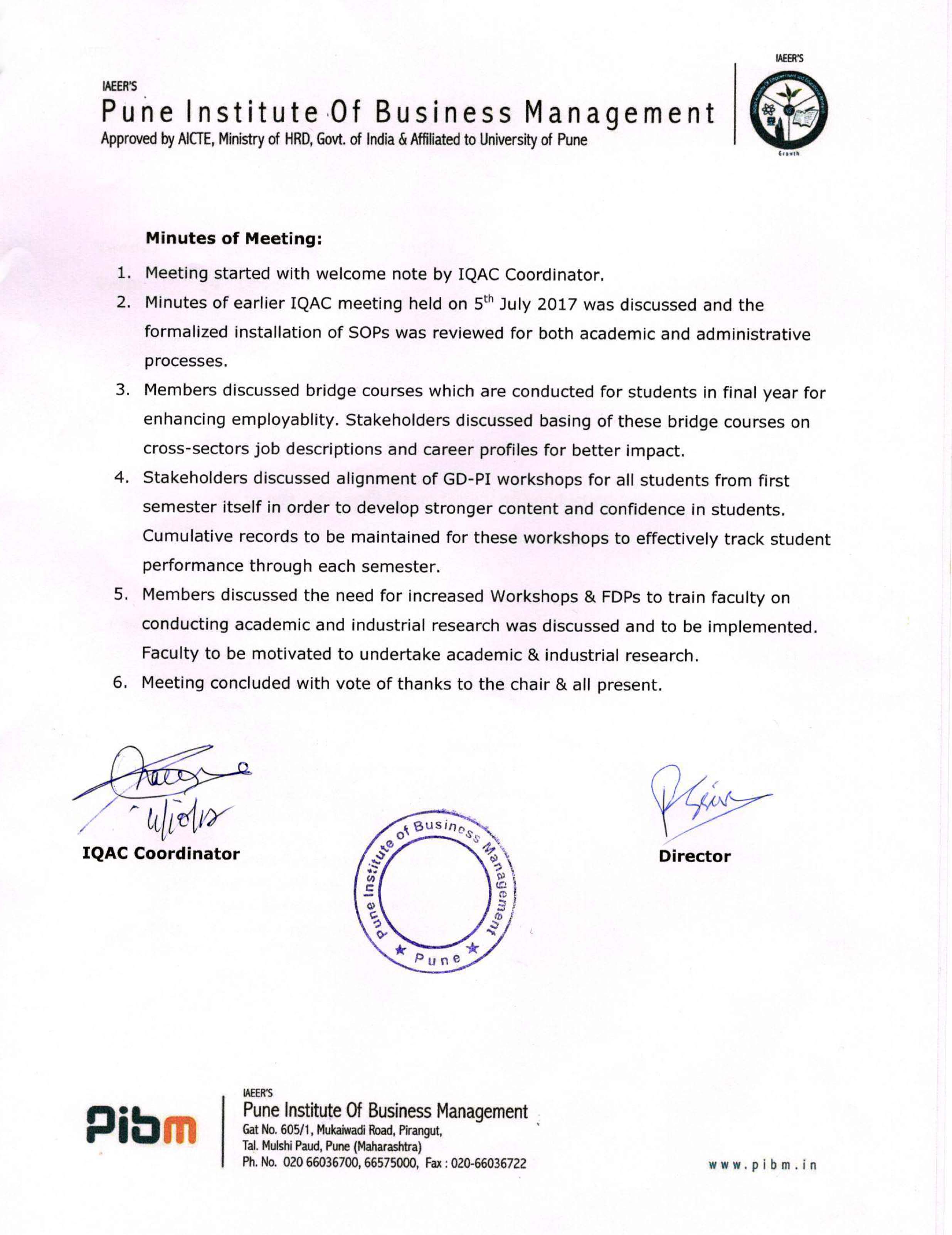 IQAC Minutes Of Meeting Q4 Oct 2017